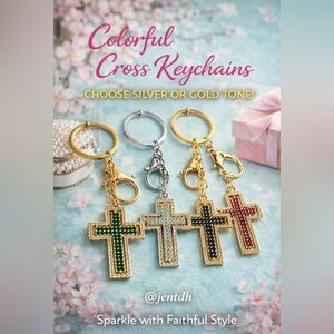 Colorful Rhinestone Cross Keychain - Choose 1 Color
